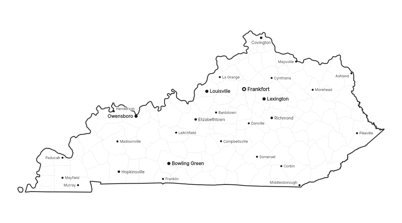 Kentucky with cities map