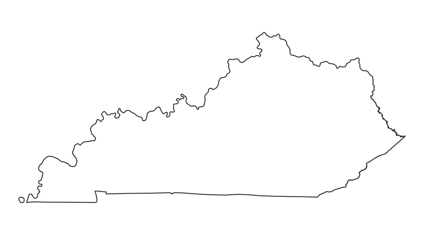 Blank outline map of Kentucky with no county lines - free printable