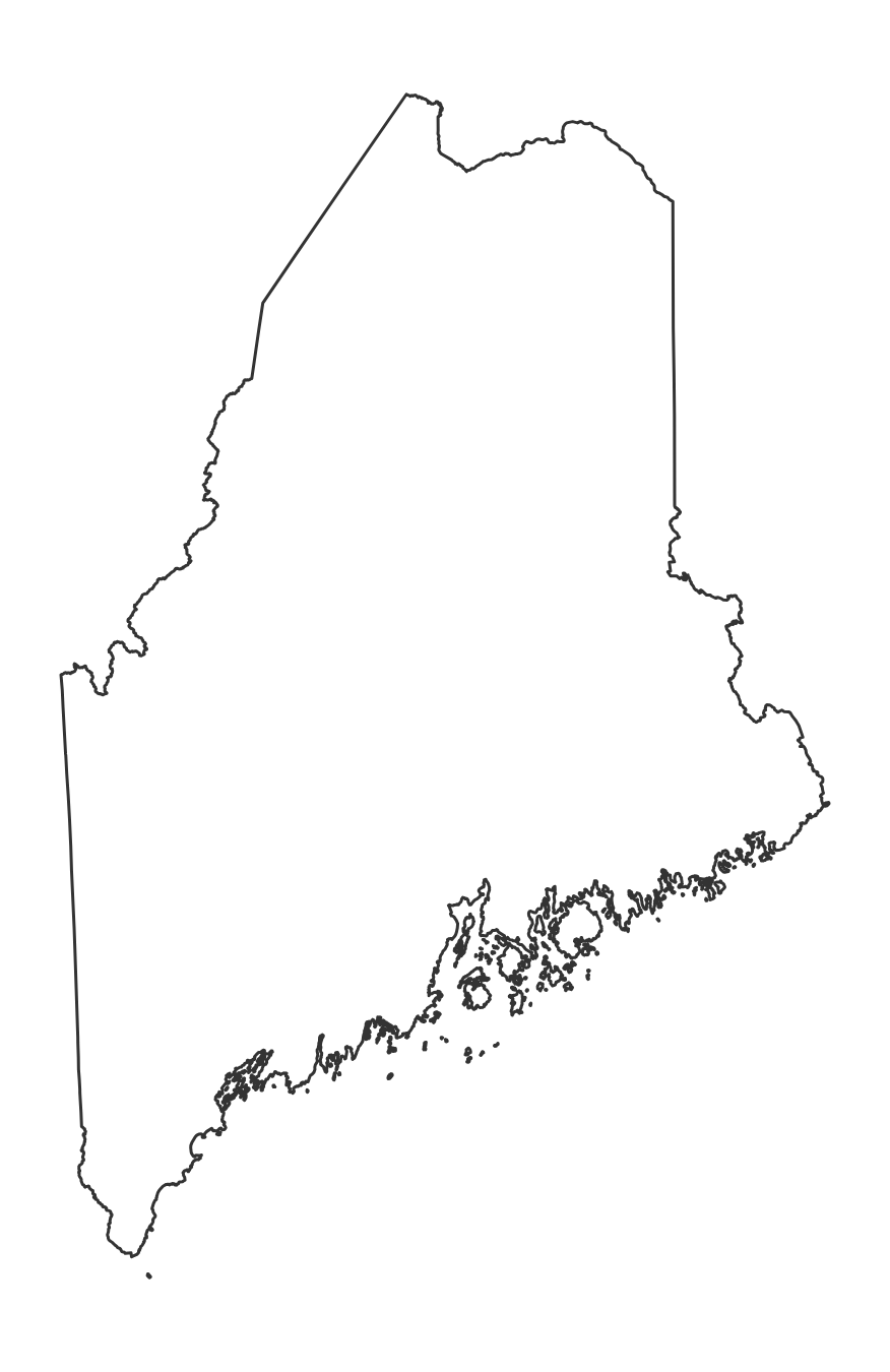 Blank outline map of Maine with no county lines - free printable