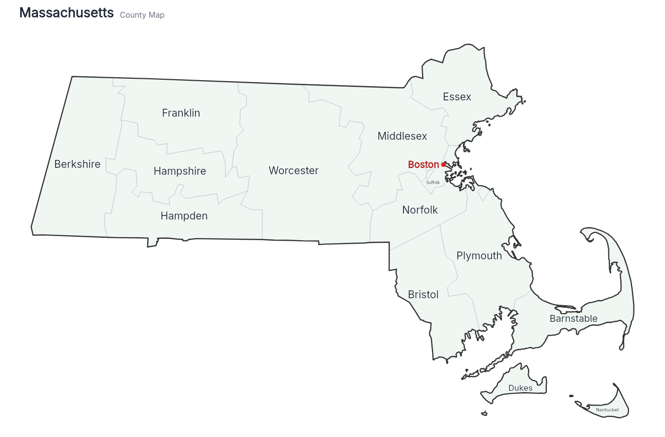Massachusetts with counties map