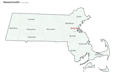 Massachusetts with counties map