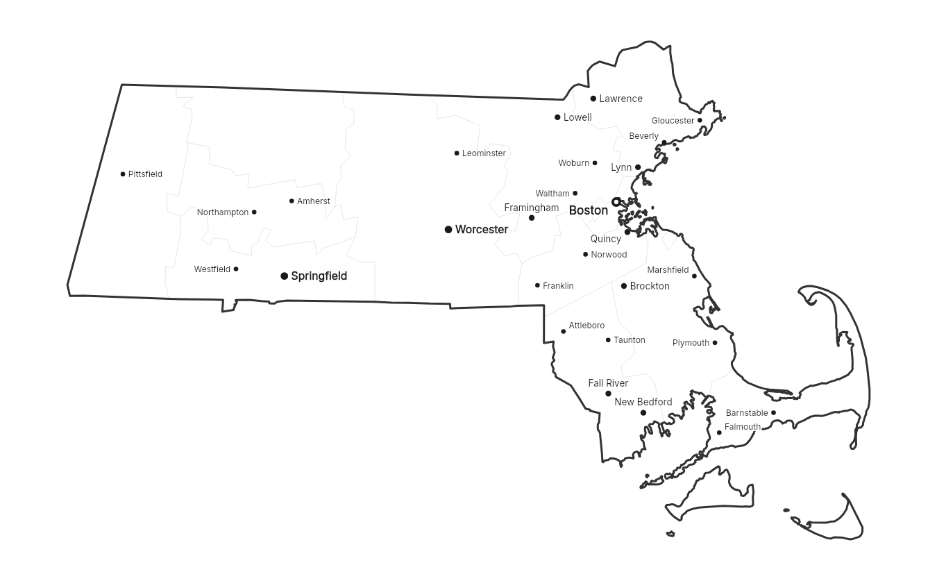 Massachusetts with cities map