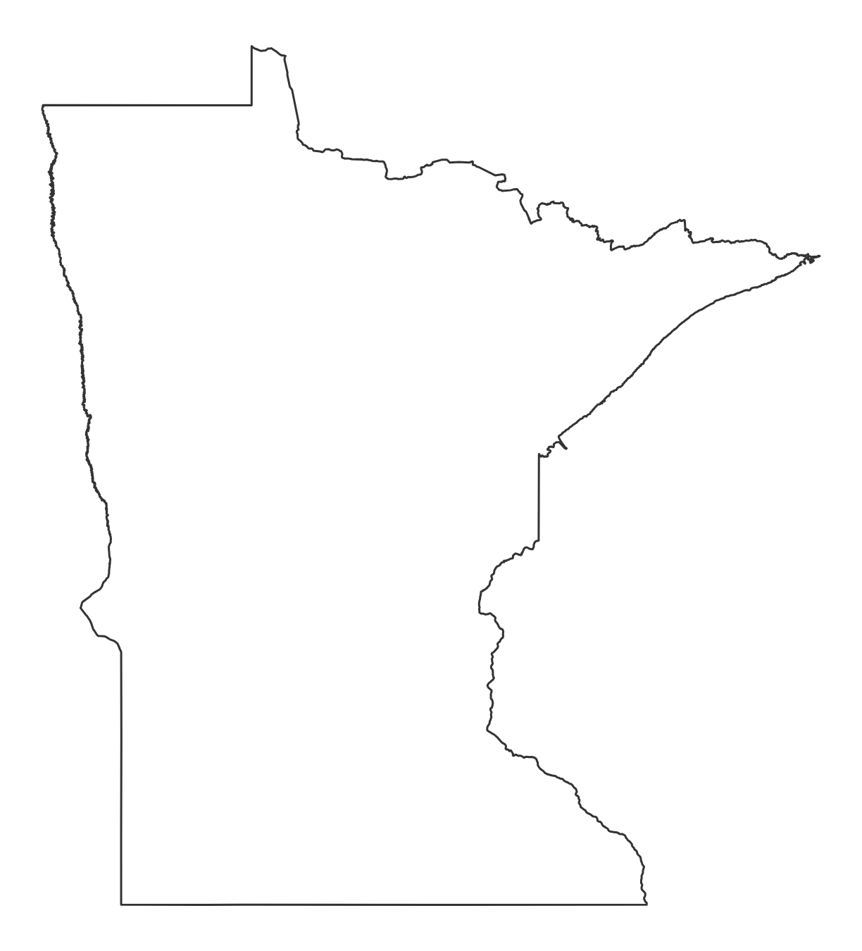 Blank outline map of Minnesota with no county lines - free printable