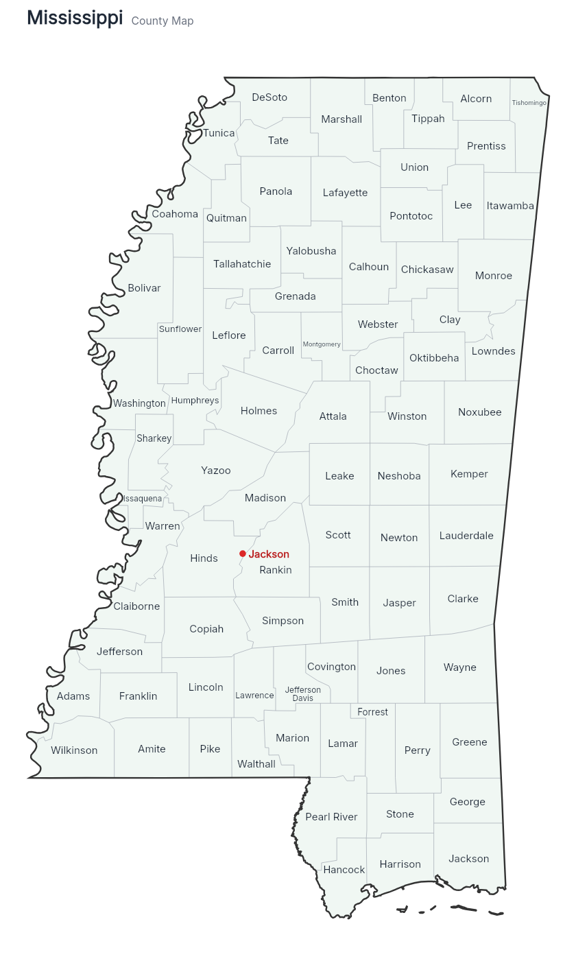 Mississippi with counties map