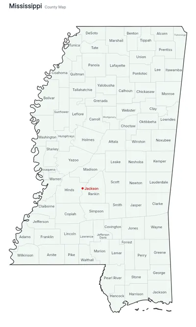 Mississippi with counties map