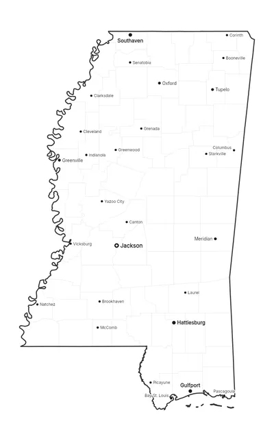 Mississippi with cities map