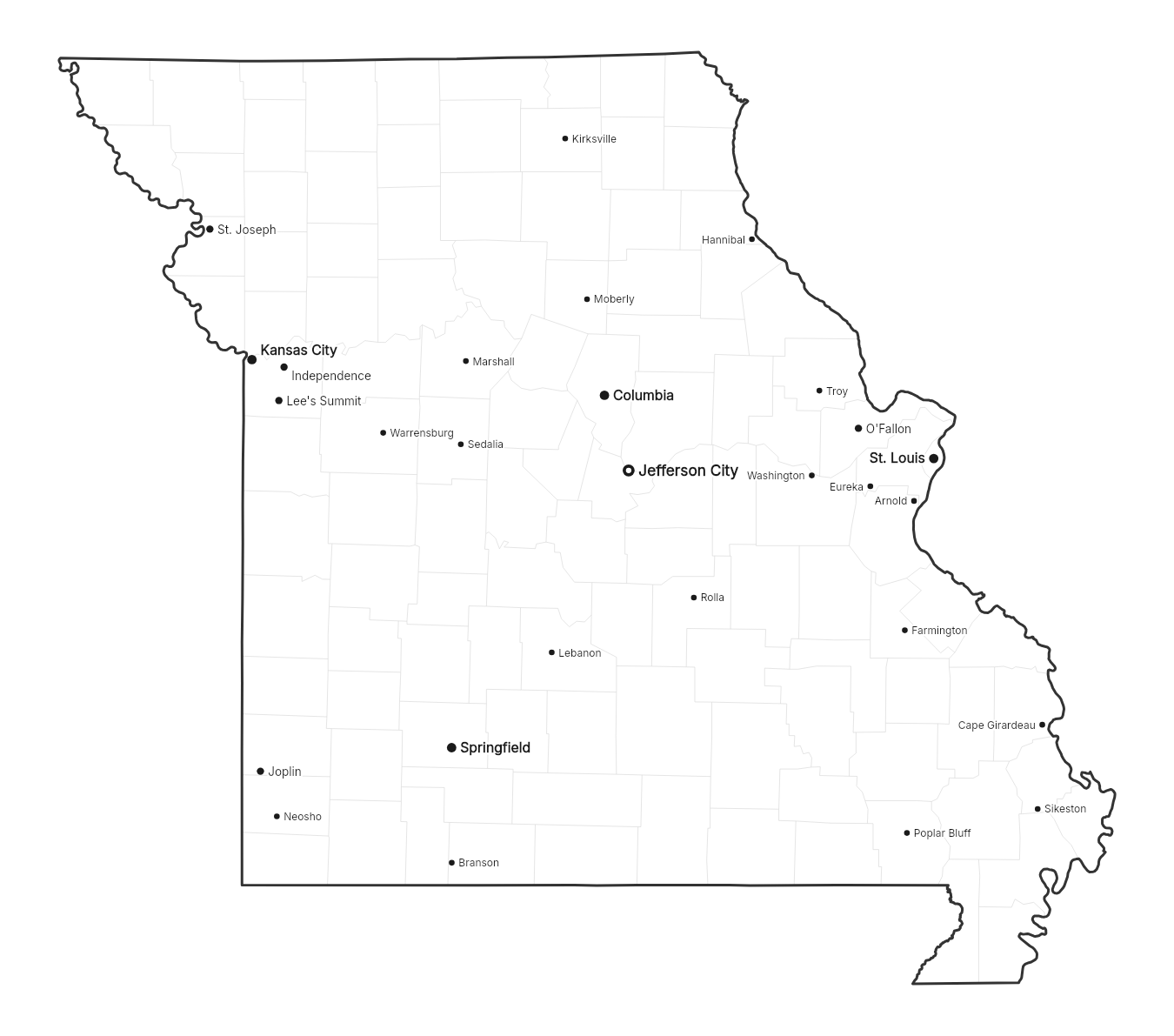 Missouri with cities map