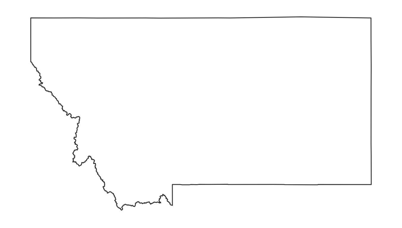 Blank outline map of Montana with no county lines - free printable