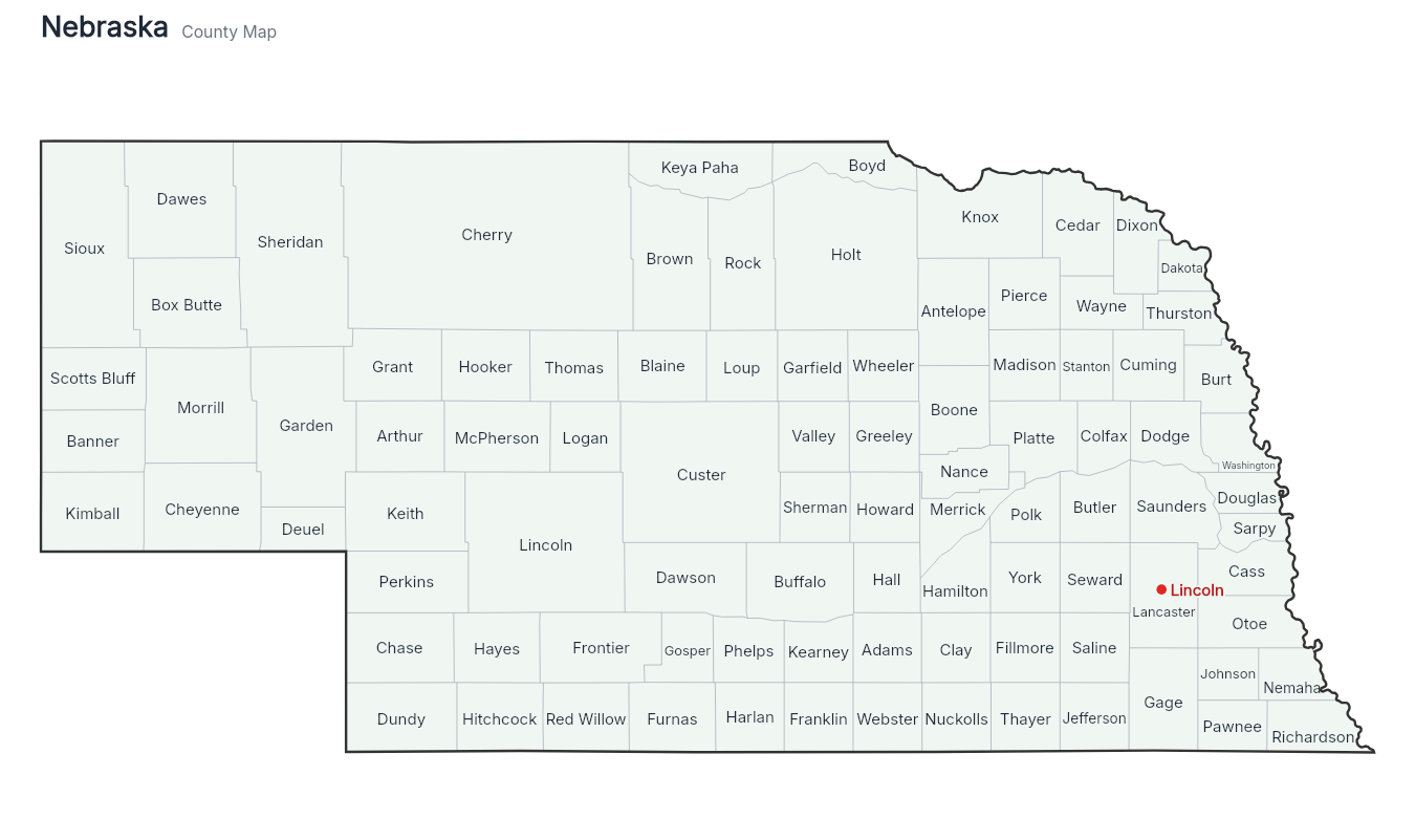 Nebraska with counties map