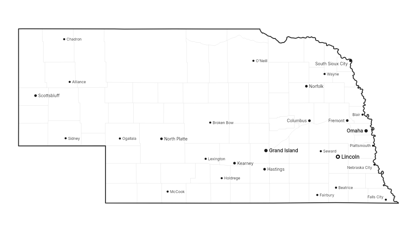 Nebraska with cities map