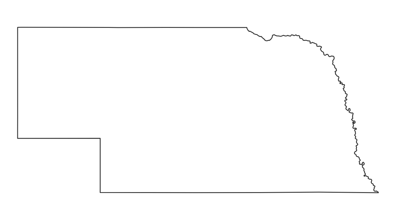 Blank outline map of Nebraska with no county lines - free printable