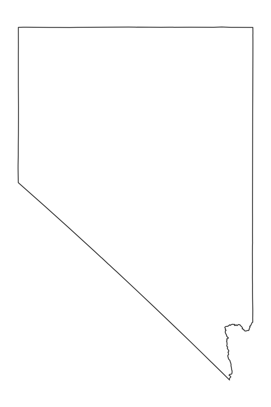 Blank outline map of Nevada with no county lines - free printable