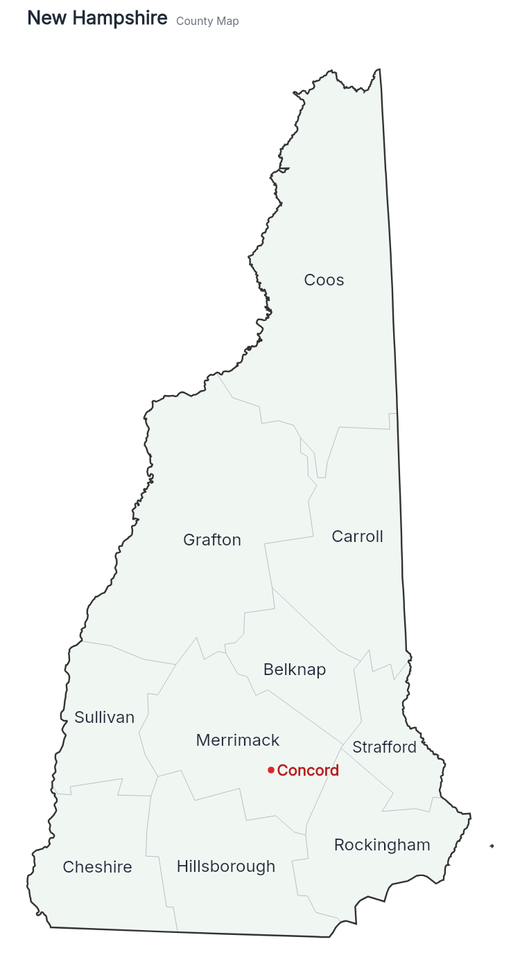 New Hampshire with counties map