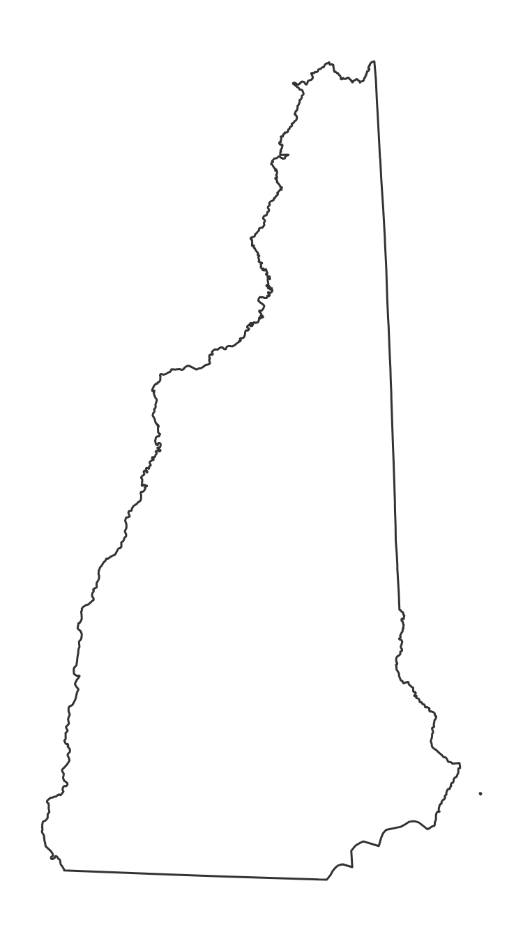 Blank outline map of New Hampshire with no county lines - free printable