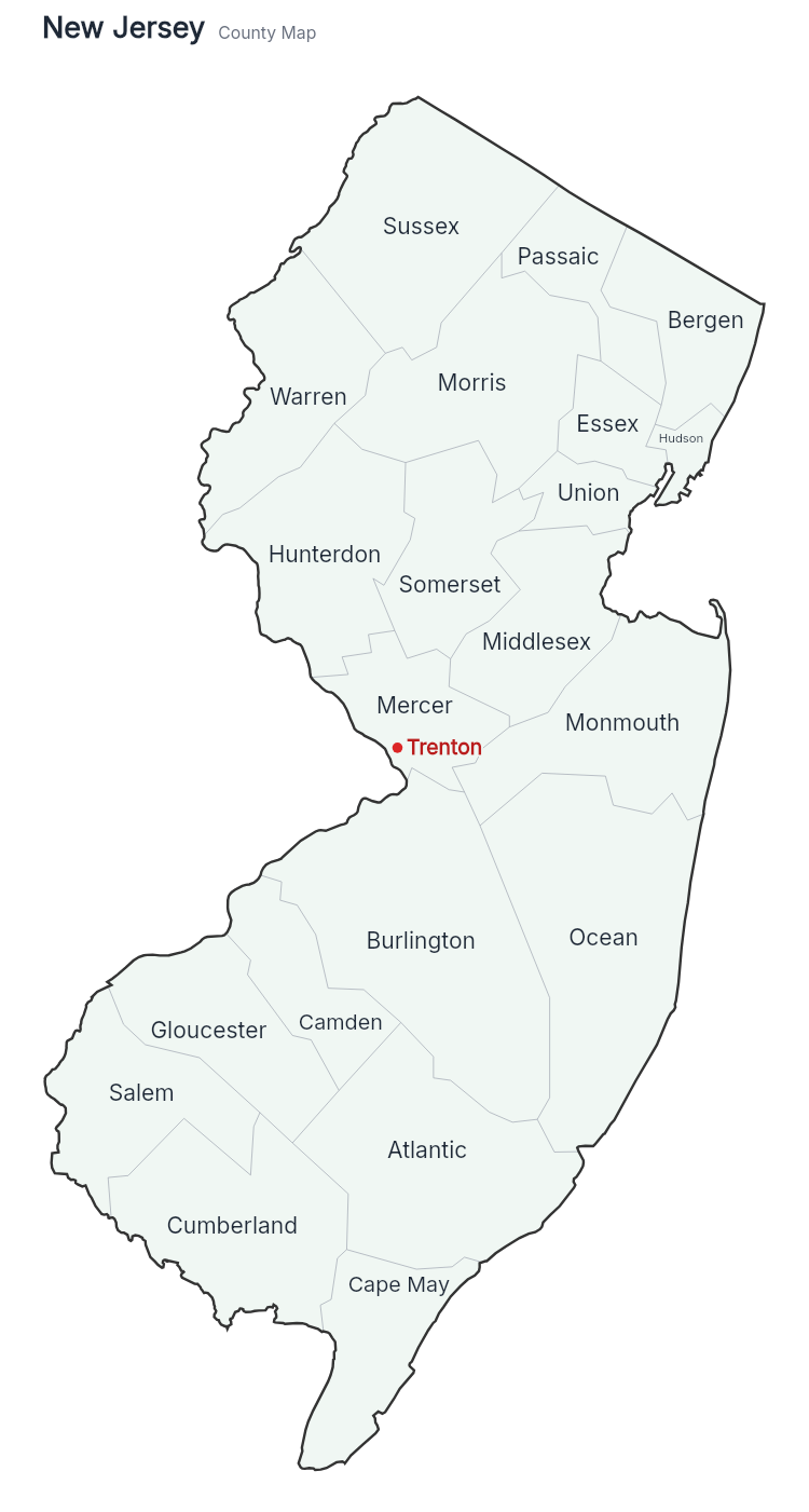 New Jersey with counties map