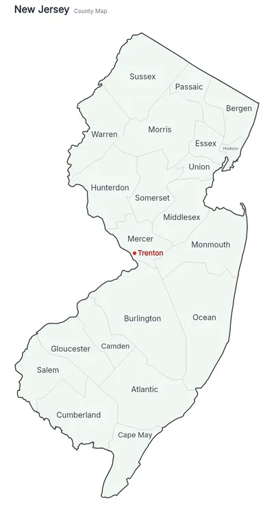 New Jersey with counties map