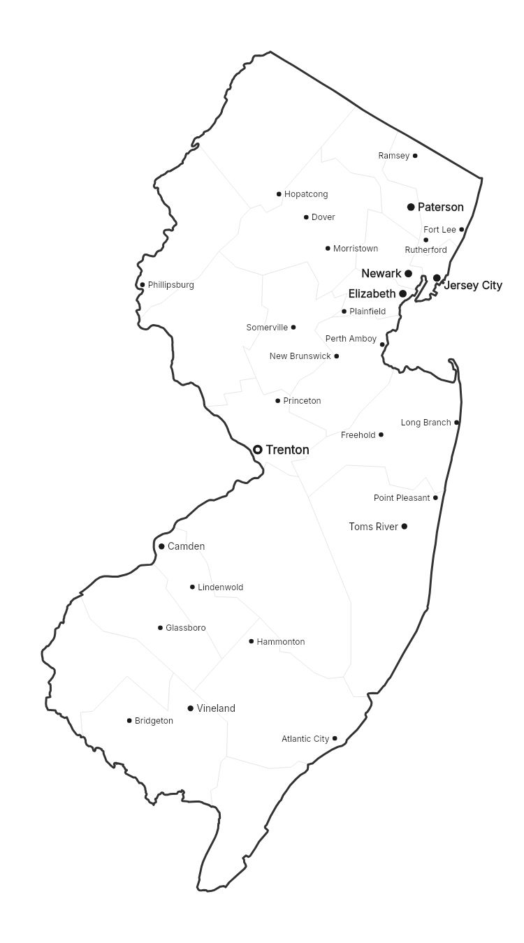 New Jersey with cities map