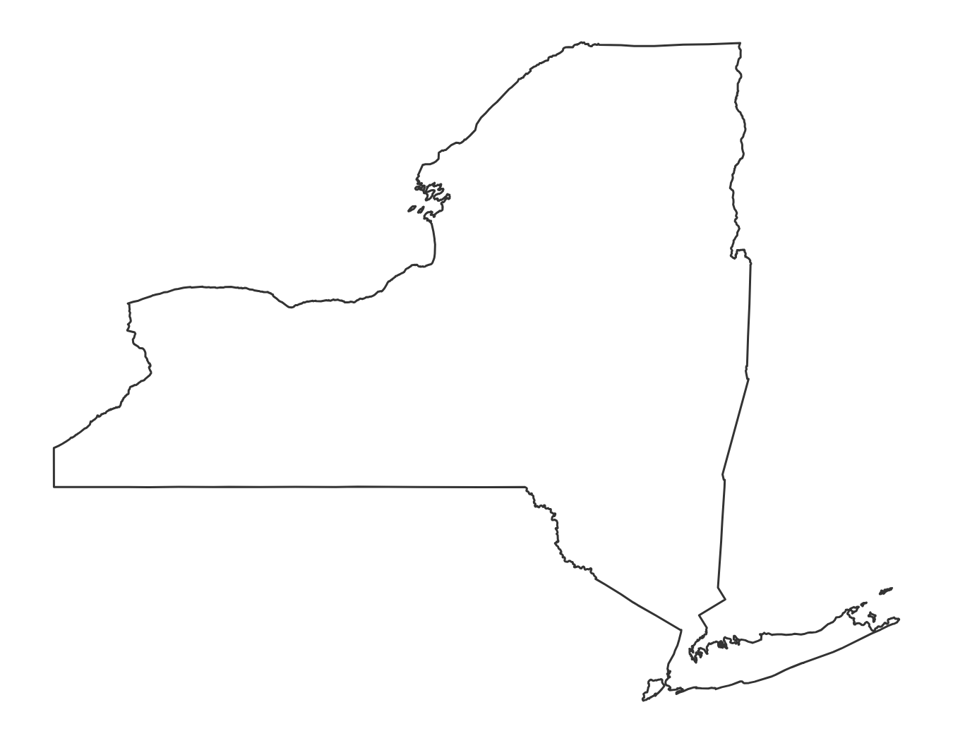 Blank outline map of New York with no county lines - free printable