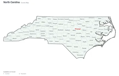North Carolina with counties map