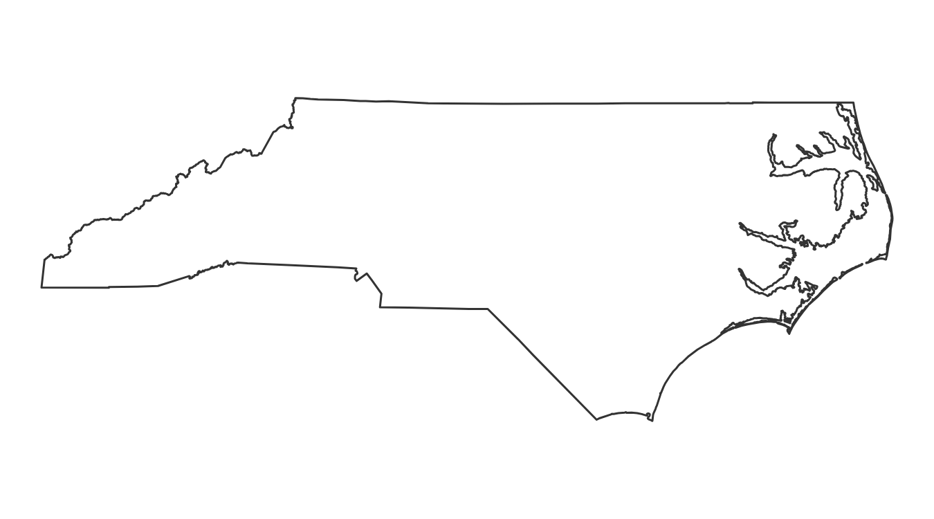 Blank outline map of North Carolina with no county lines - free printable