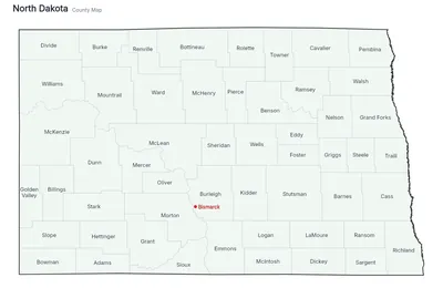 North Dakota with counties map