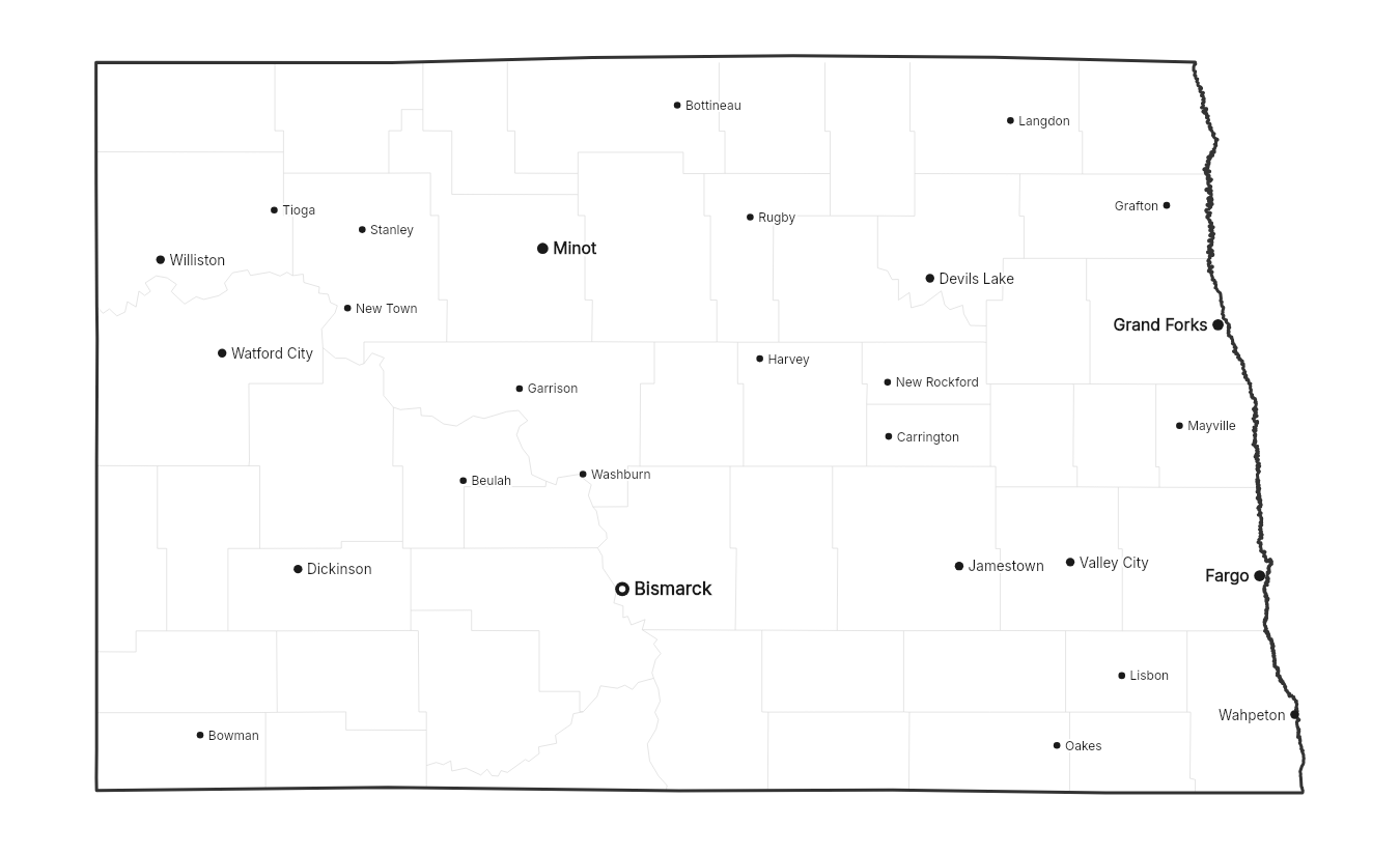 North Dakota with cities map