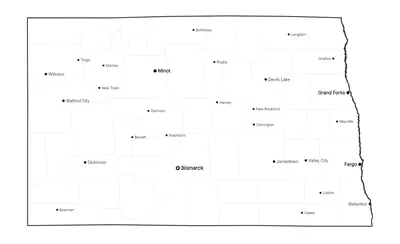 North Dakota with cities map