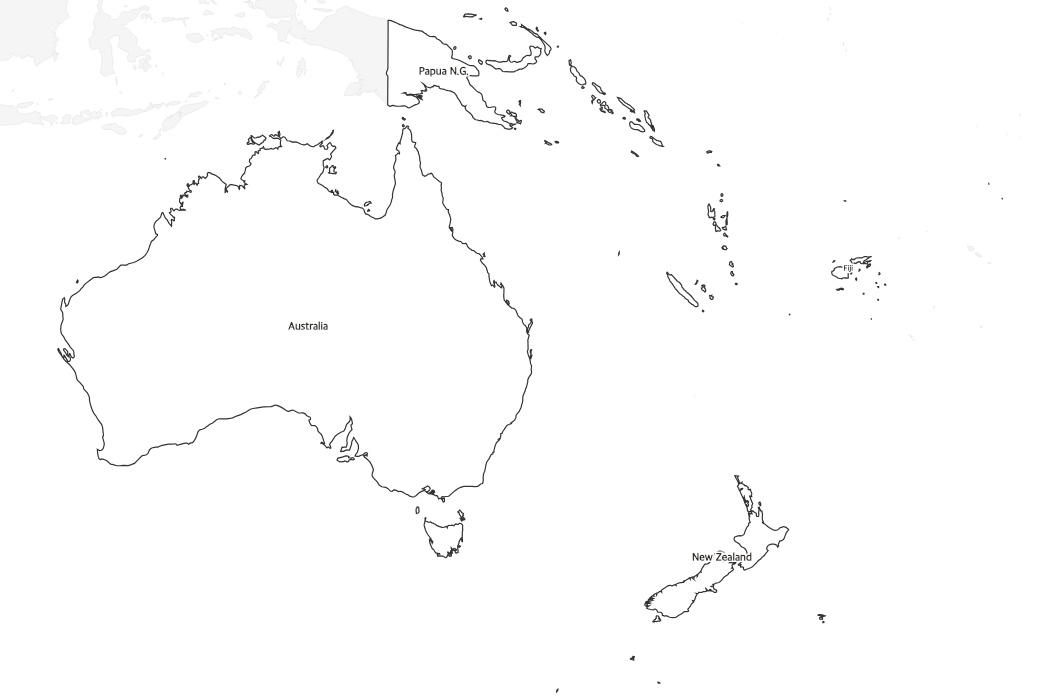 Labeled Map of Australia & Oceania - free printable