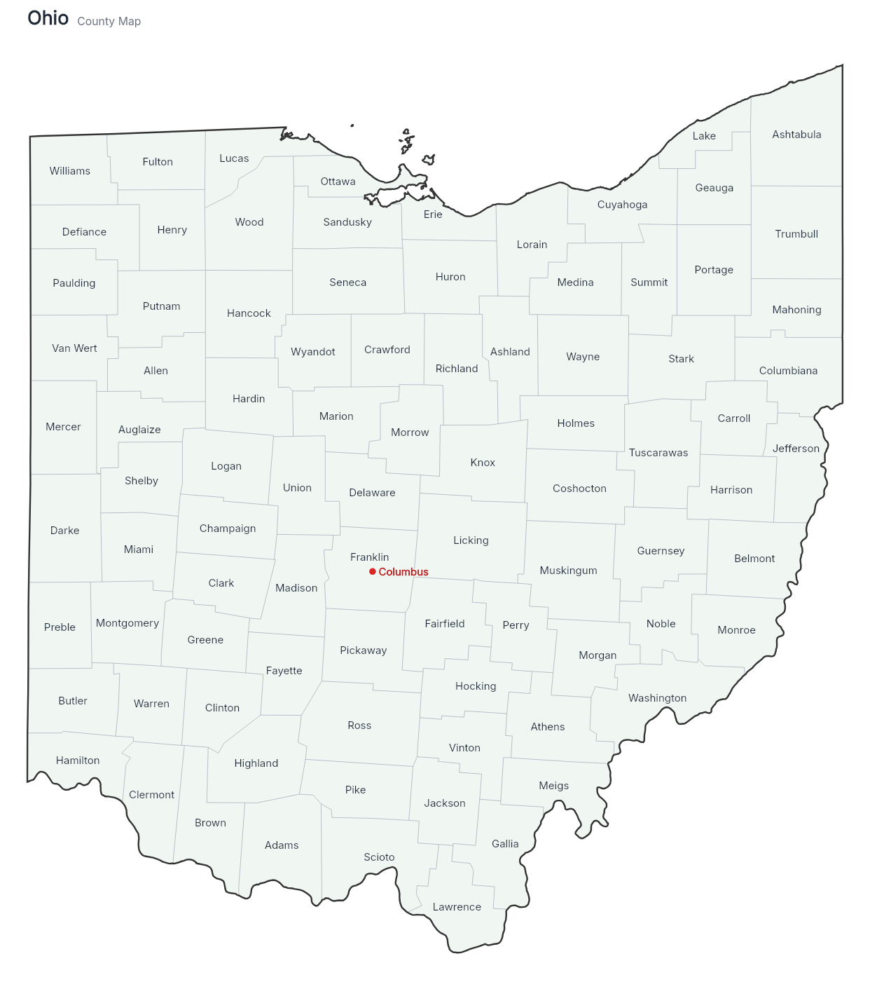Ohio with counties map