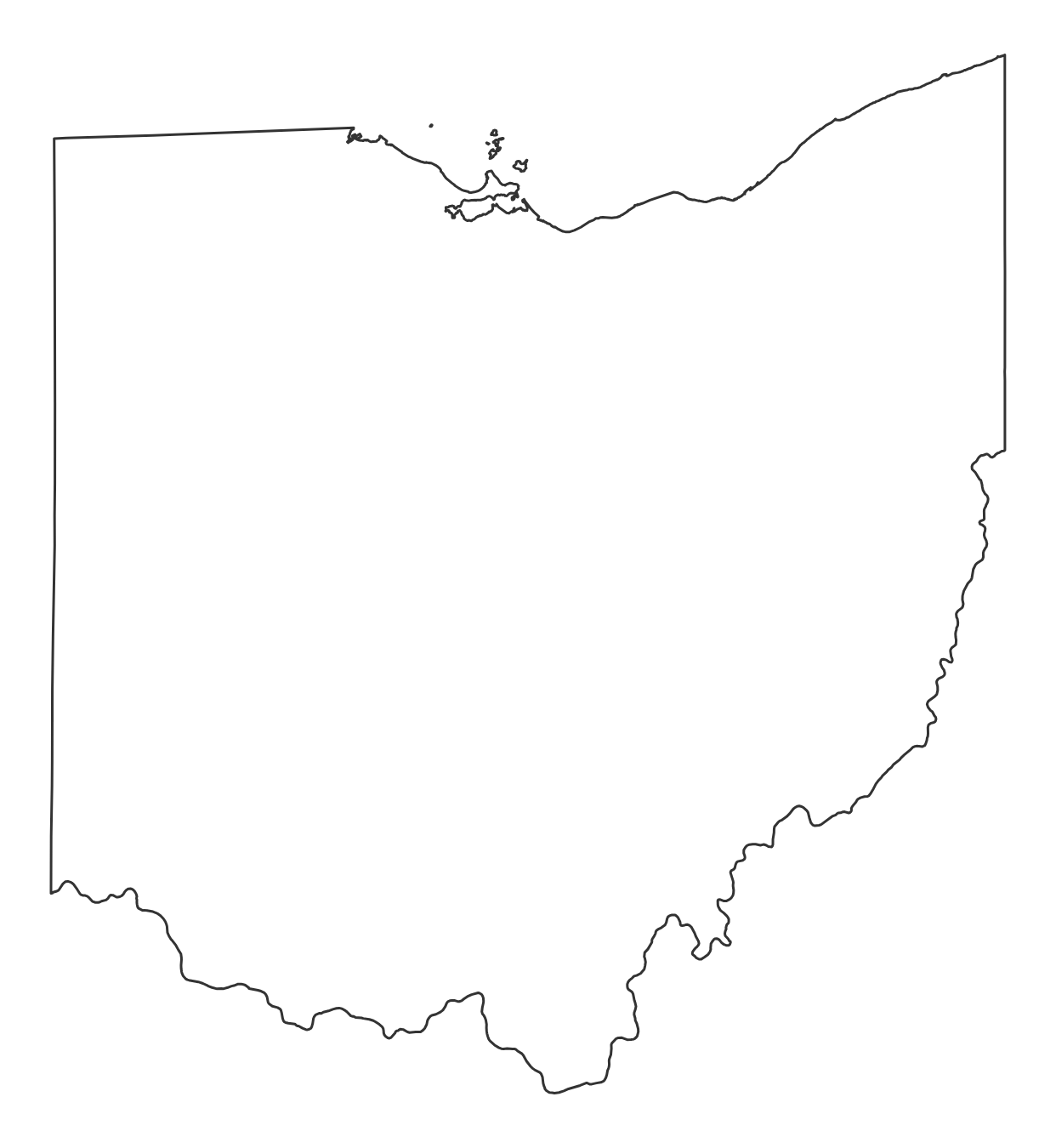 Blank outline map of Ohio with no county lines - free printable