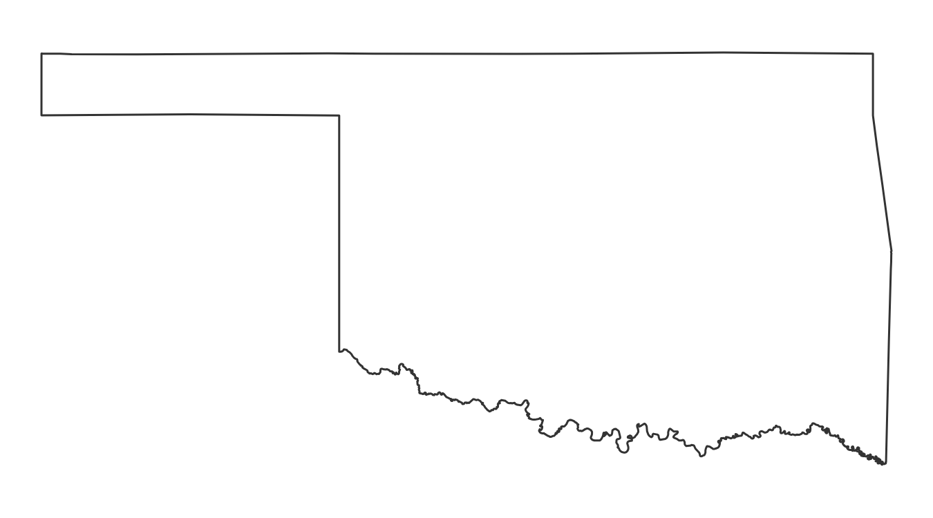 Blank outline map of Oklahoma with no county lines - free printable