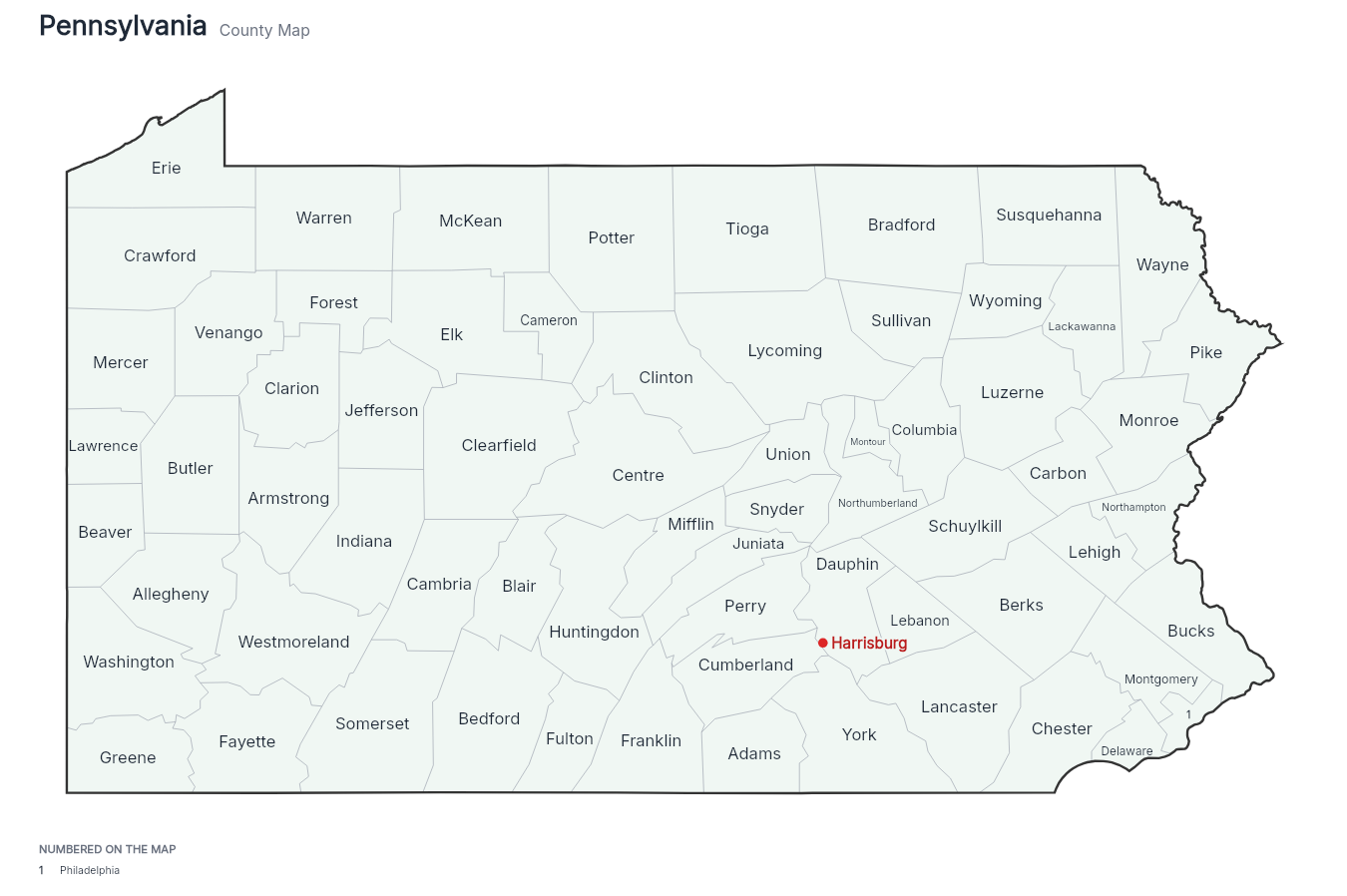 Pennsylvania with counties map