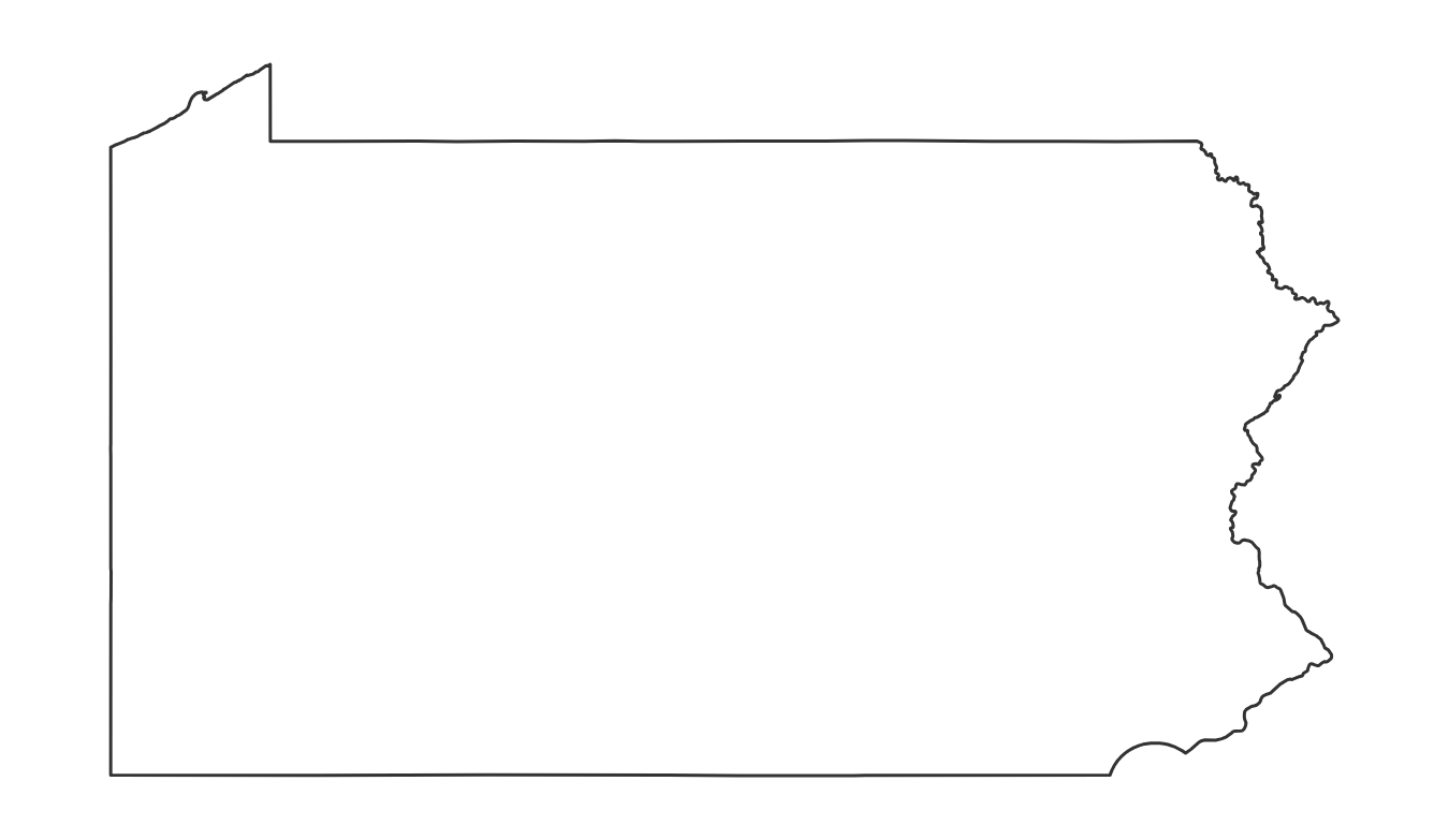 Blank outline map of Pennsylvania with no county lines - free printable