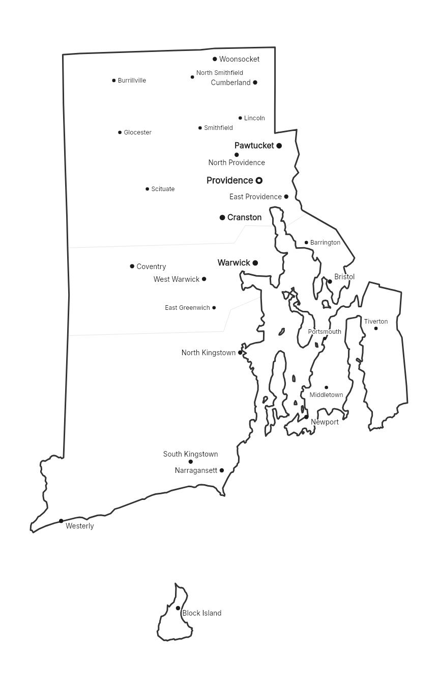 Rhode Island with cities map