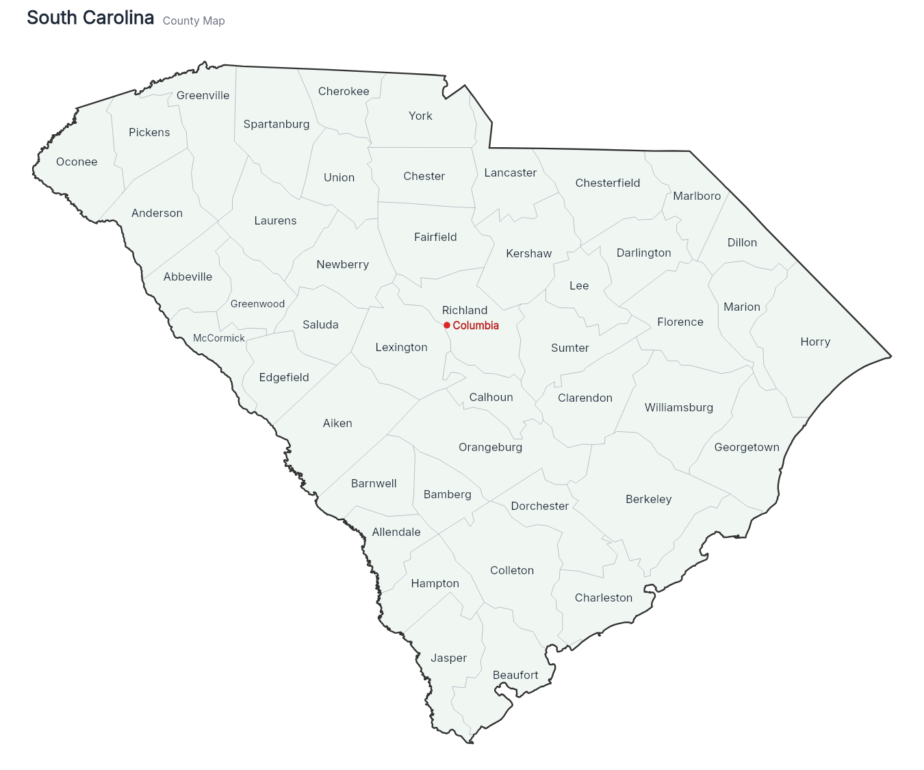 South Carolina with counties map