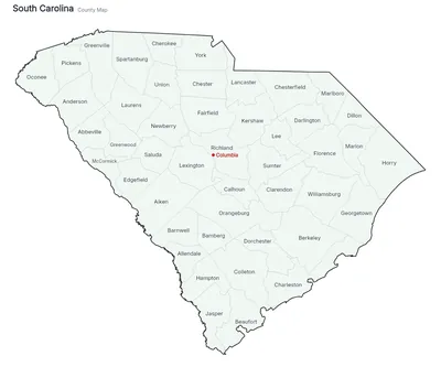 South Carolina with counties map