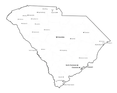 South Carolina with cities map