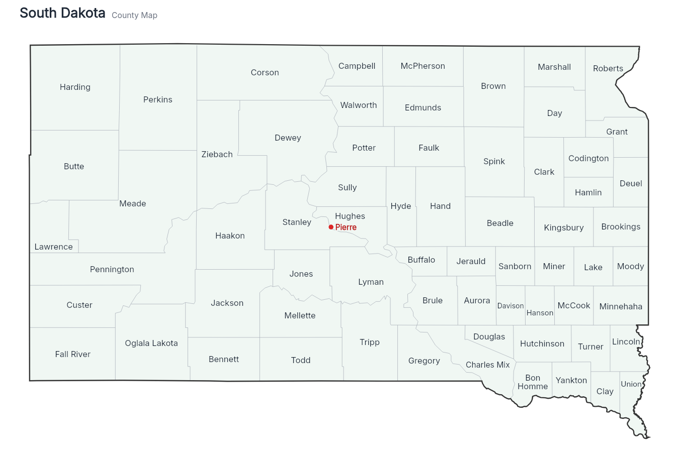 South Dakota with counties map
