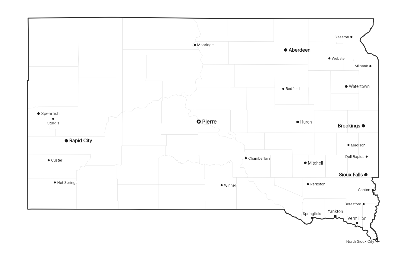 South Dakota with cities map