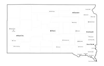 South Dakota with cities map