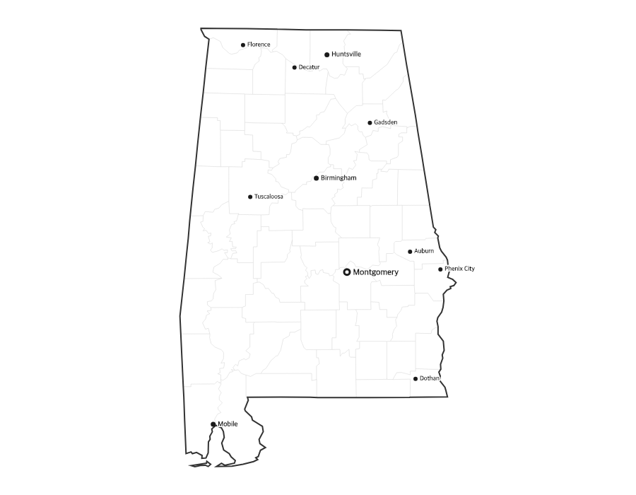 Alabama Map with Cities