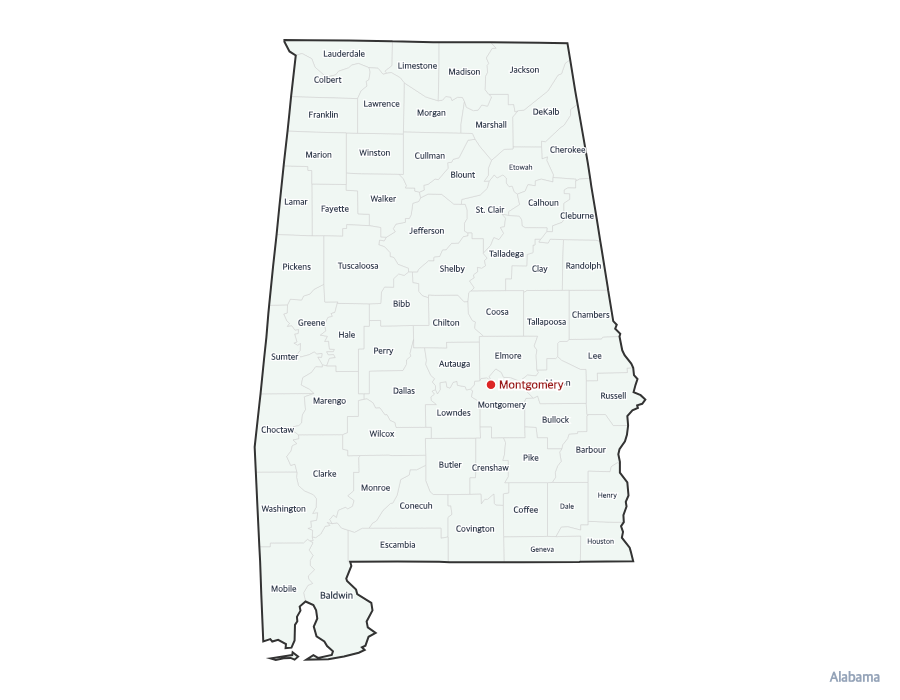 Alabama Map with Counties - free printable
