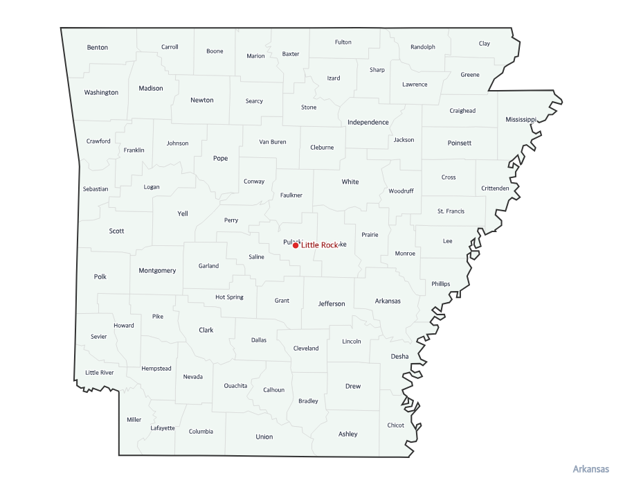 Arkansas Map with Counties - free printable