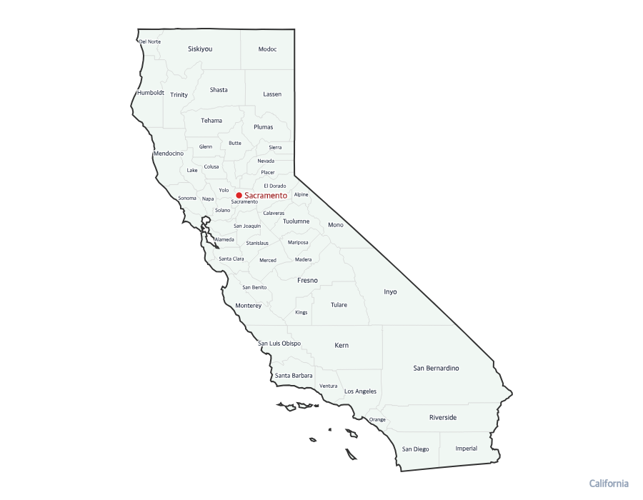 California Map with Counties - free printable