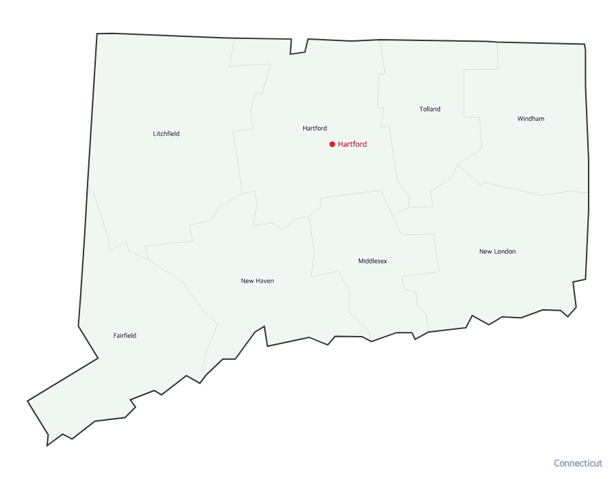 Connecticut Map with Counties - free printable