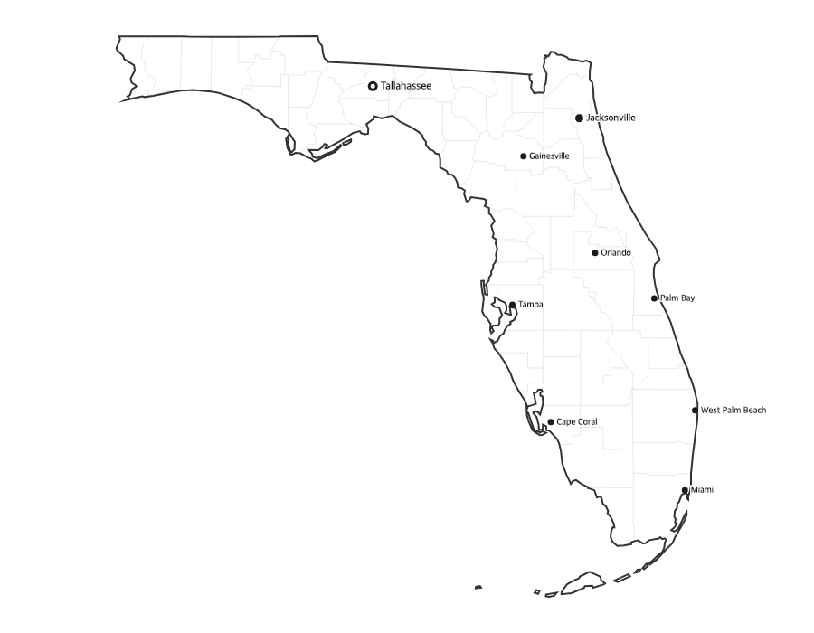 Florida Map with Cities - free printable