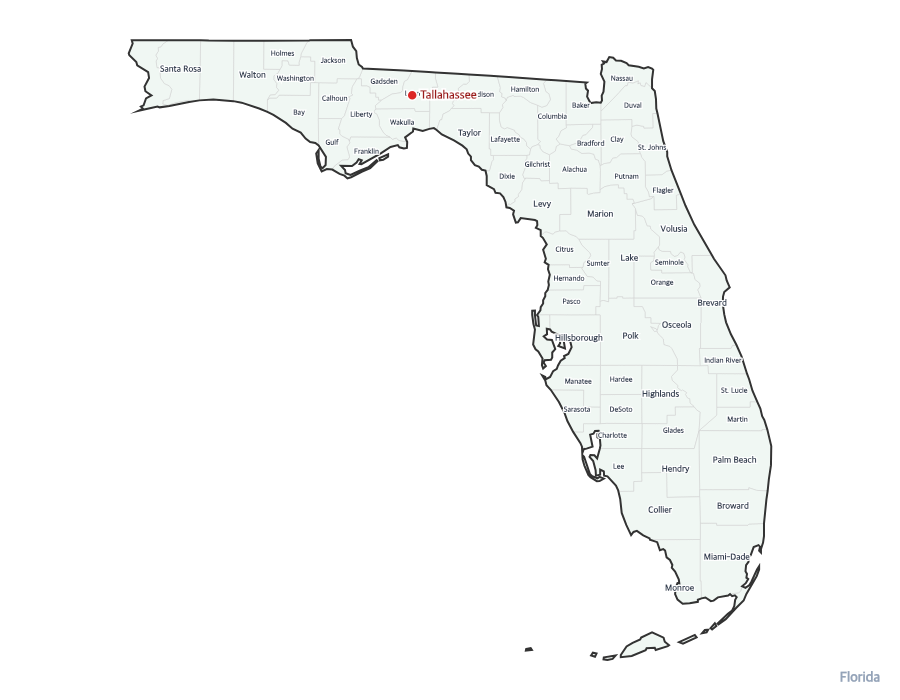 Florida Map with Counties - free printable