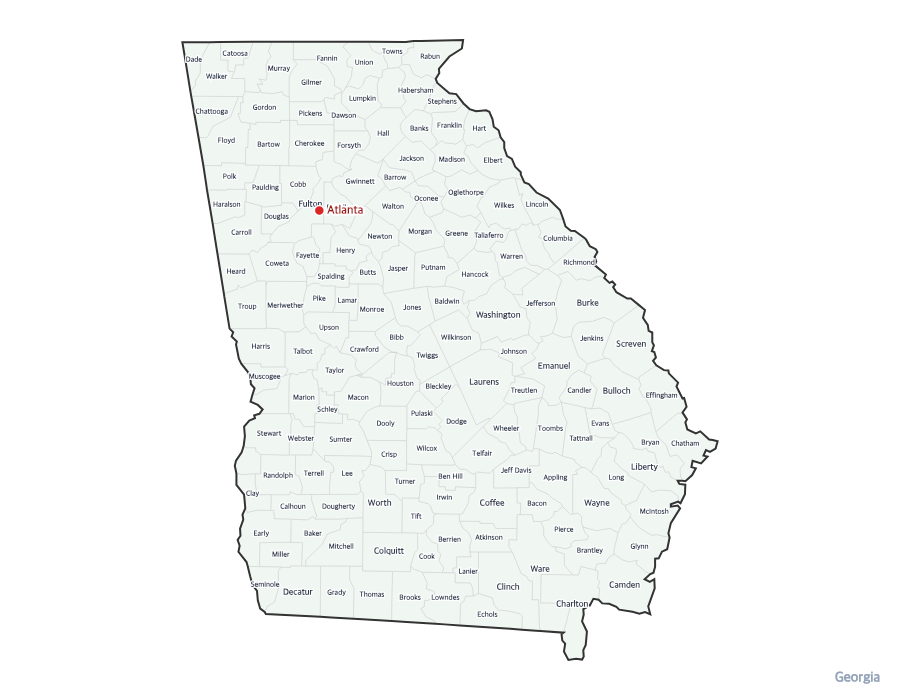 Georgia Map with Counties - free printable