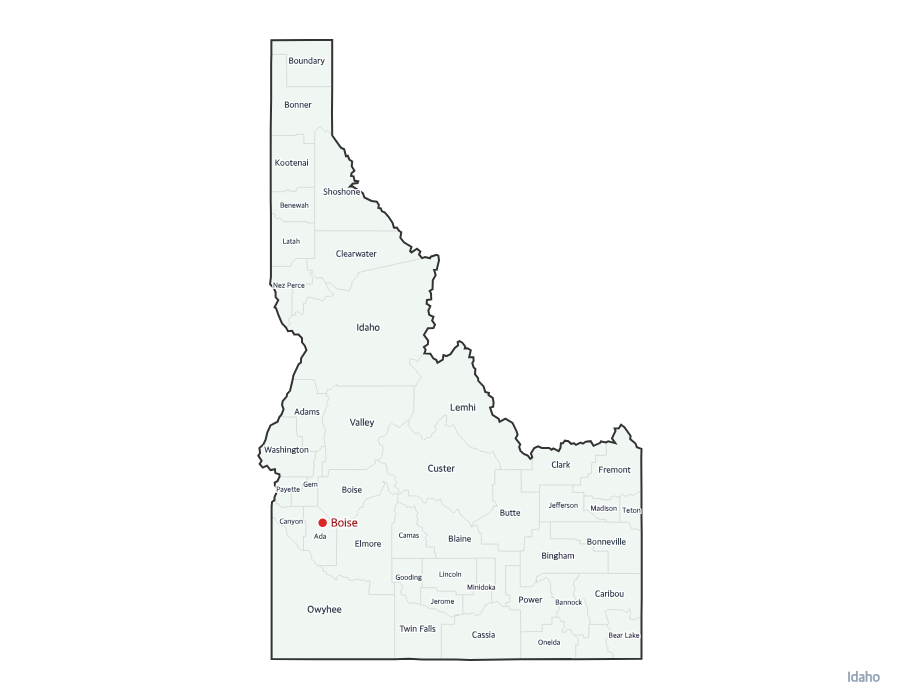 Idaho Map with Counties - free printable