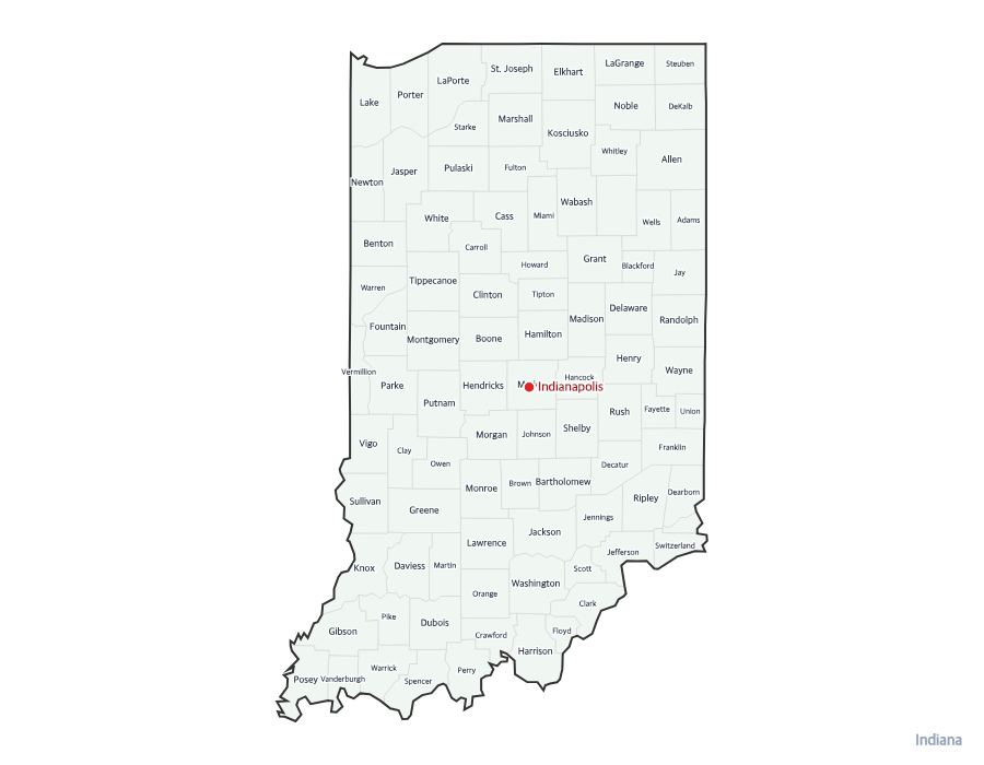 Indiana Map with Counties - free printable